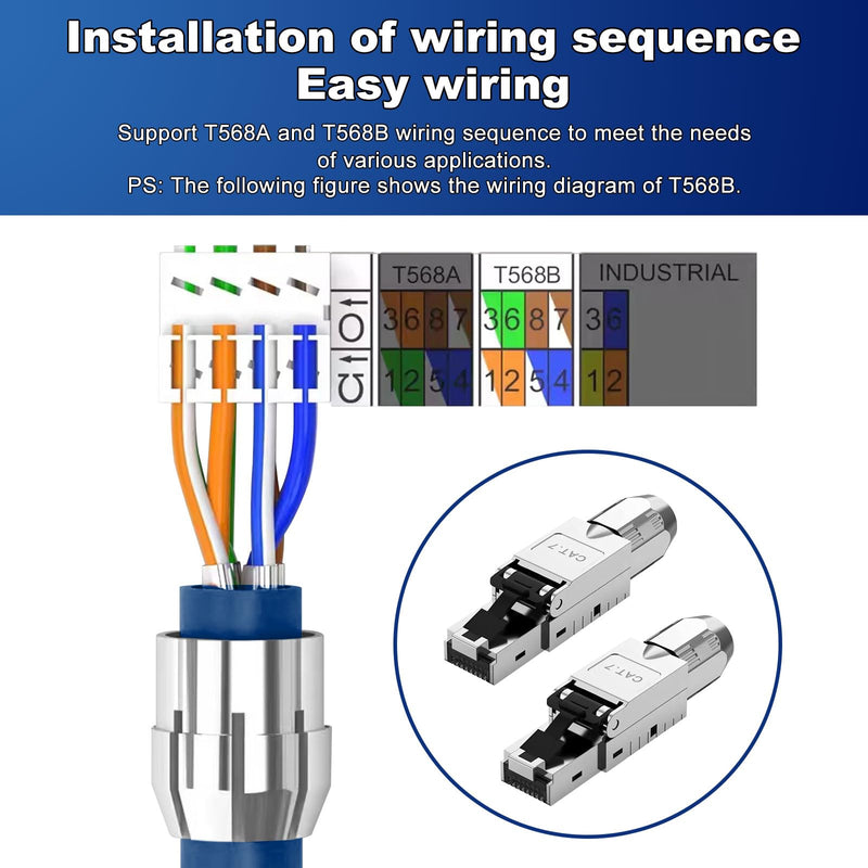 ZHITING 2 x CAT 7 RJ45 Connector Network Connector for Rigid LAN Cable Installation Cable Ethernet, LAN Plug Cat 7 Tool-Free LSA Fully Shielded STP, 10 Gbit/s, AWG 23-26 2cps