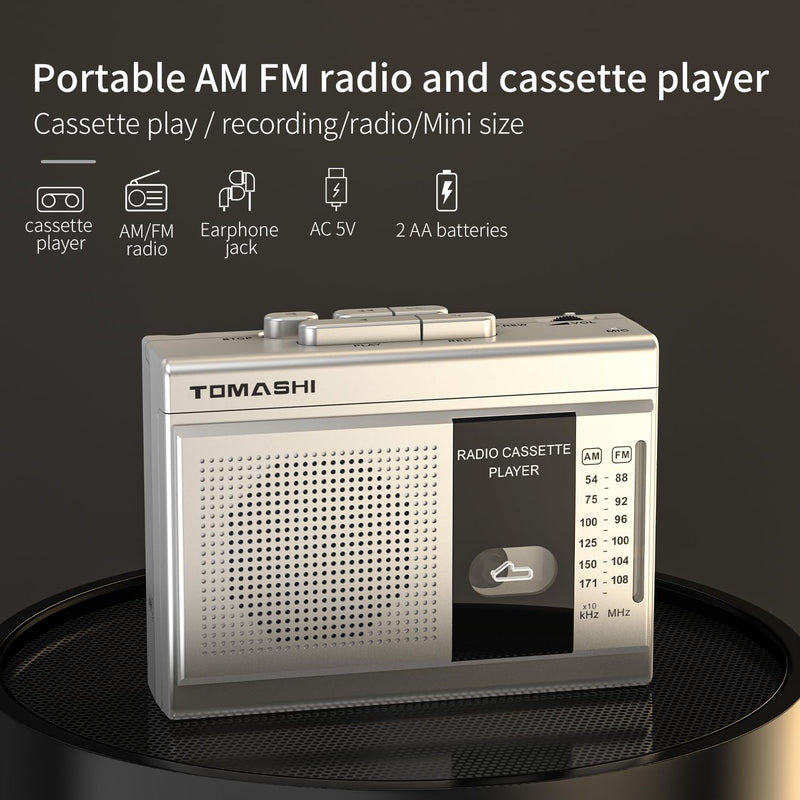 [AUSTRALIA] - TOMASHI Cassette Player Tape Recorder FM AM Radio with Built-in Speaker,Microphone F-315B 
