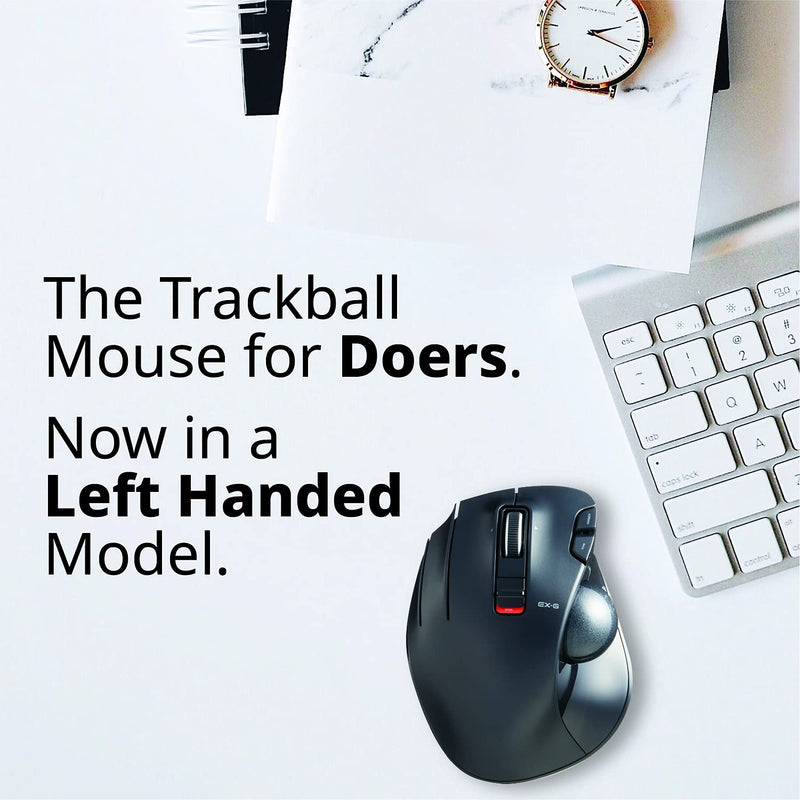 ELECOM EX-G Left-Handed Trackball Mouse, 2.4GHz Wireless, Thumb Control, 6-Button Function with Smooth Tracking, Ergonomic Design, Optical Gaming Sensor, Windows11, macOS (M-XT4DRBK)