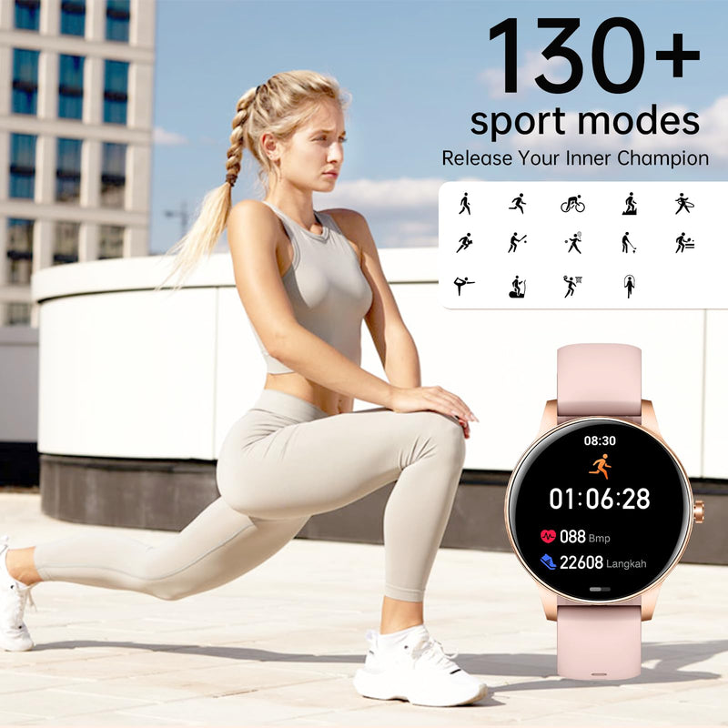 Smart Watch for Women(Answer/Make Calls), 1.27" HD Screen Fitness Tracker with Heart Rate/Sleep Monitor, 130+ Sport Modes IP68 Waterproof Activity Tracking, Smartwatch for Android Phones iPhone