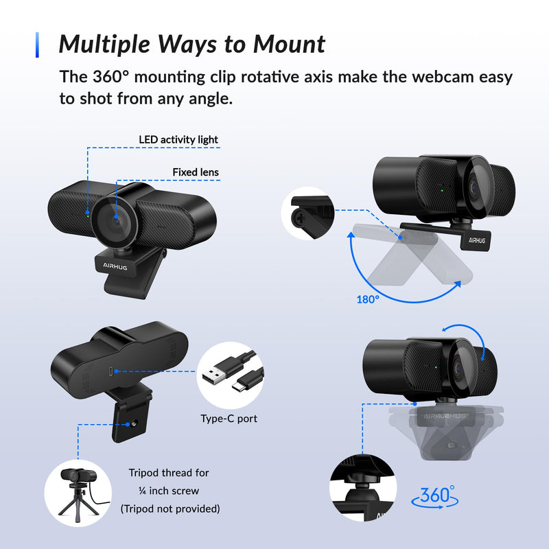 [AUSTRALIA] - Webcam No Mic with Privacy Cover, USB Web Cam for Computer and Laptop Plug & Play, Web Camera without Audio, 78° Wide-Angle,for Streaming and Conferencing (4K Webcam No Mic) 4K Webcam No Mic 