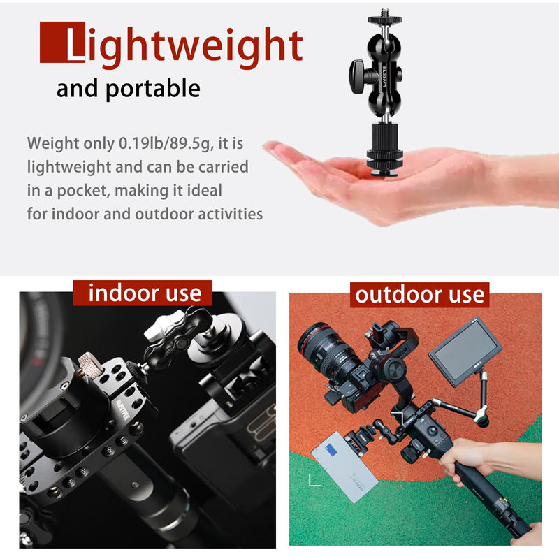 [AUSTRALIA] - 1/4" Screw Double Ball Head Magic Arm, Camera Hot Shoe Mount Adapter, Double Nut with 1/4" and 3/8" Aluminum Alloy Tripod Screw Flash Shoe Mount for Microphone, Monitors, LED Light 