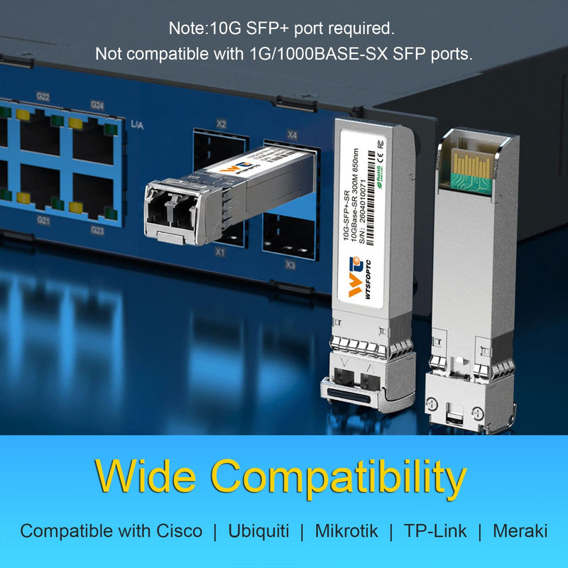10G SR SFP Transceiver 2 Pack, 10gb Optical SFP+ LC Module Multimode 300m | 10Gbe SFP Module MMF 850nm, Compatible with Cisco SFP-10G-SR, Meraki, Mikrotik, Ubiquiti, Open Switches (NOT for Intel) 2 Pack)10G-SR: 300m