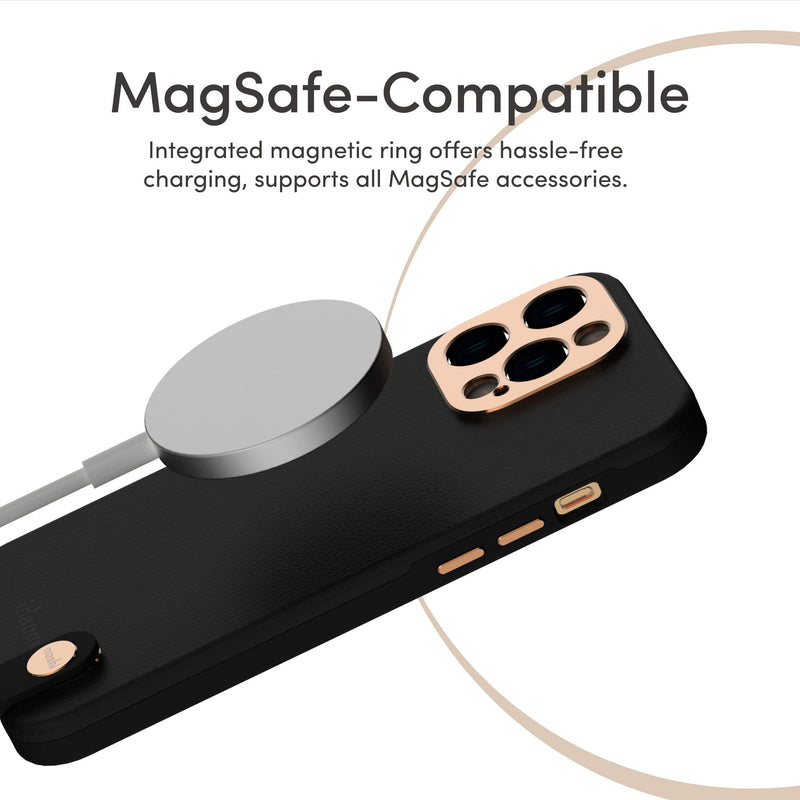 Moshi Altra Crossbody Case with Detachable Quick-Buckle Design (for iPhone 14 Pro 6.1 in), MagSafe Compatible, Aluminum Lens and Buttons [Crossbody and Wristlet Strap Sold Separately], Midnight Black
