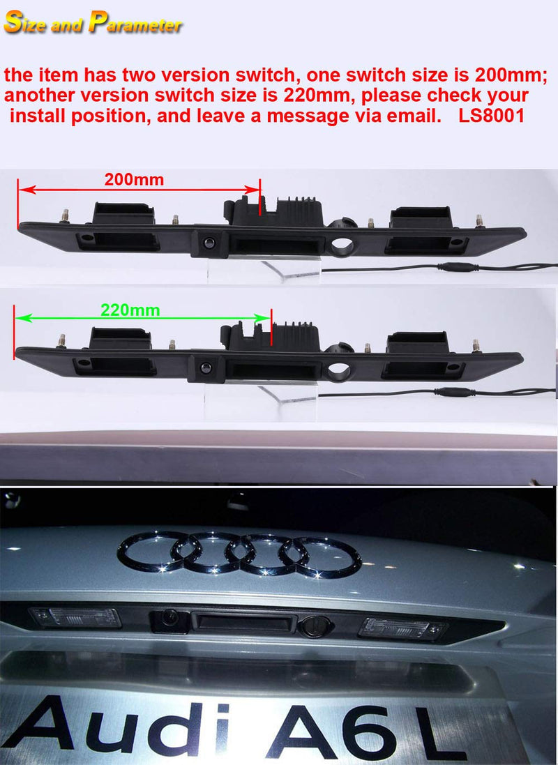 Super HD Vehicle Camera 1280x720 Pixels 1000 TV Car Parking Camera Night Vision Reverse Waterproof Trunk Handle Back up Rear View Camera for Audi A4 B6 B7 A3 A6 Avant Kombi S3 S6 A8 S8 RS4 RS6 A5 Q7 Model 2=LS8001B(NO.3)