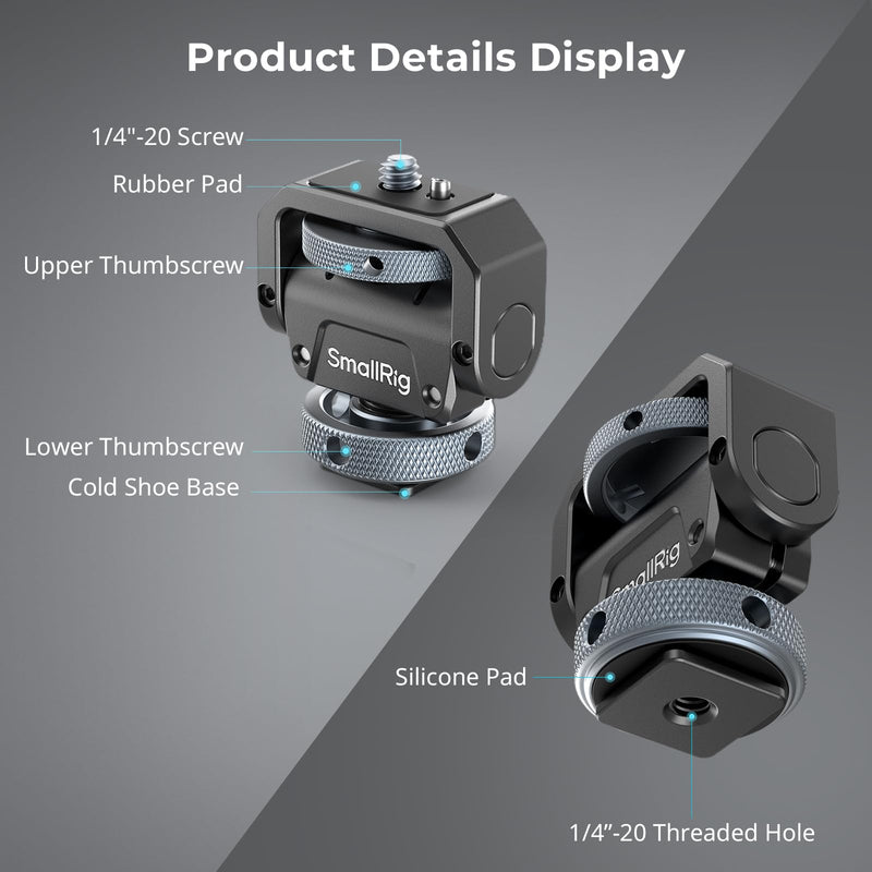 [AUSTRALIA] - SmallRig Camera Monitor Mount Lite with Cold Shoe, Swivel 360° and Tilt 180° Holder for Field Monitor, LED, Flash and Video Shooting Photography Accessories, Max Load Capacity of 90° Tilt 3.2kg 