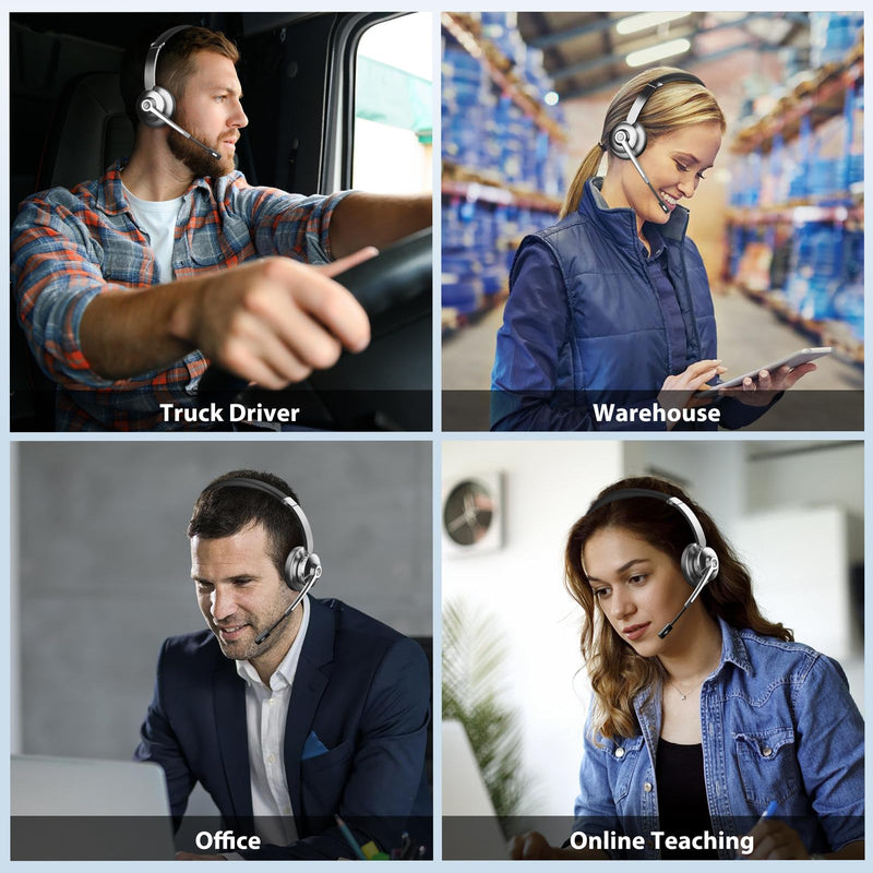 Wireless Headset, Bluetooth Headset with Microphone Noise Canceling & USB Dongle, Headphones with Mic Mute & Charging Base, Wireless Headset with Mic for Work from Home/Call Center/Computer/Zoom