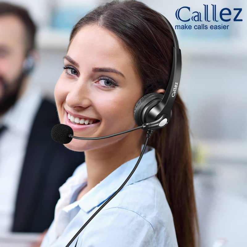 Callez RJ9 Phone Headset with Noise Cancelling Mic & Mute Switch, Corded Telephone Headset for Cisco 8851 8845 8841 8811 7965 7962 7945 7941 7841 7821 6941 6851 Plantronics M12 Office Landline Phones Black