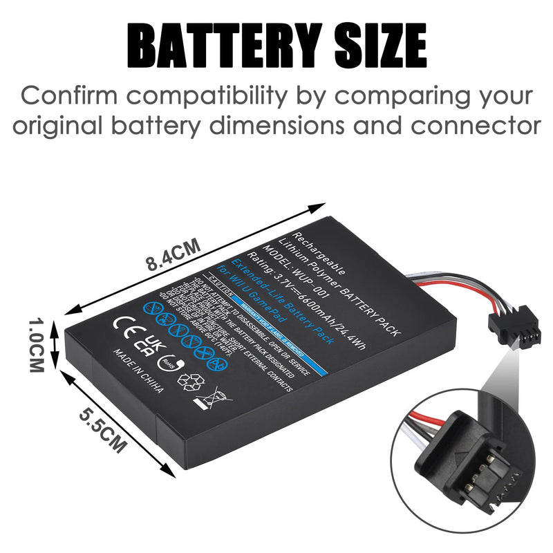 Pickle Power 6600mAh Wii U Gamepad Battery, Rechargeable Wii U Battery Replacement for Nintendo Wii U Gamepad WUP-010 WUP-012