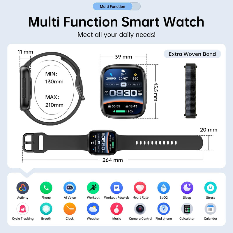 Quican Smart Watch for Women Men with Extra Replacement Charging Cable
