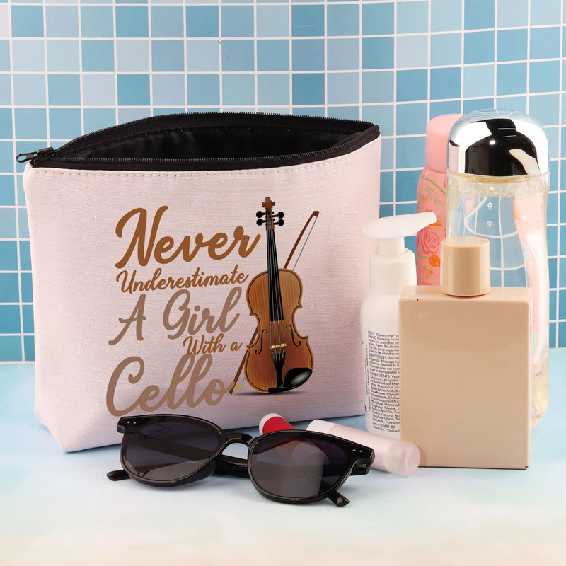 BDPWSS Cello Gift Cello Lover Cello Player Gift Cello Music Teacher Gift Never Underestimate A Girl With A Cello Makeup Bag (Girl With Cello) Girl With Cello