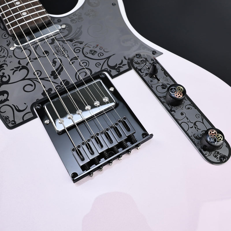 10.5mm Fixed Electric Guitar Bridge Zinc Alloy Saddle Steel Baseplate 6-string Guitar hardtail Bridge Compatible with Telecaster Tele Style Electric Guitar Replacement Parts（Glossy Black）
