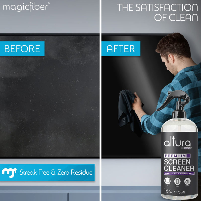 [AUSTRALIA] - Screen Cleaner Spray (16oz) and Microfiber Cloth - TV Screen Cleaner, Computer Cleaner, Laptop Screen Cleaner, Monitor Cleaner - for Phone, Ipad, iPhone, MacBook Screen Cleaner - Streak and Odor Free 16oz 