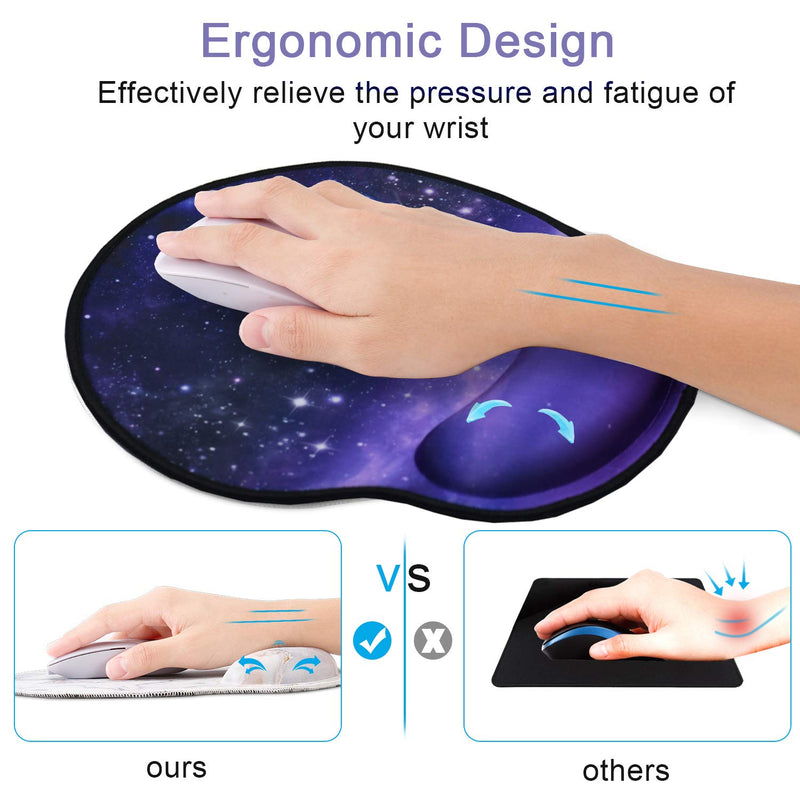 Mouse Pads with Wrist Support,Ergonomic Mouse Pad for Women,Wrist Rest Mouse Pad for Laptop Computers,Non Slip Memory Foam Mousepad Stitched Edges,Home Working Office ,Purple Starry Sky Purple Dream Starry Sky