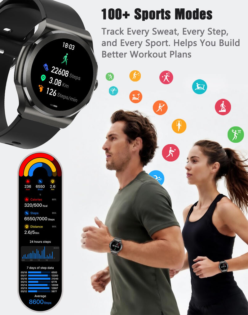 Smart Watch with Bluetooth Call, 1.27" HD Fitness Tracker with 100+ Sports Modes, Sleep Monitor, Custom Watch Faces, IP67 Waterproof Smartwatch for Android iOS(Black) Black