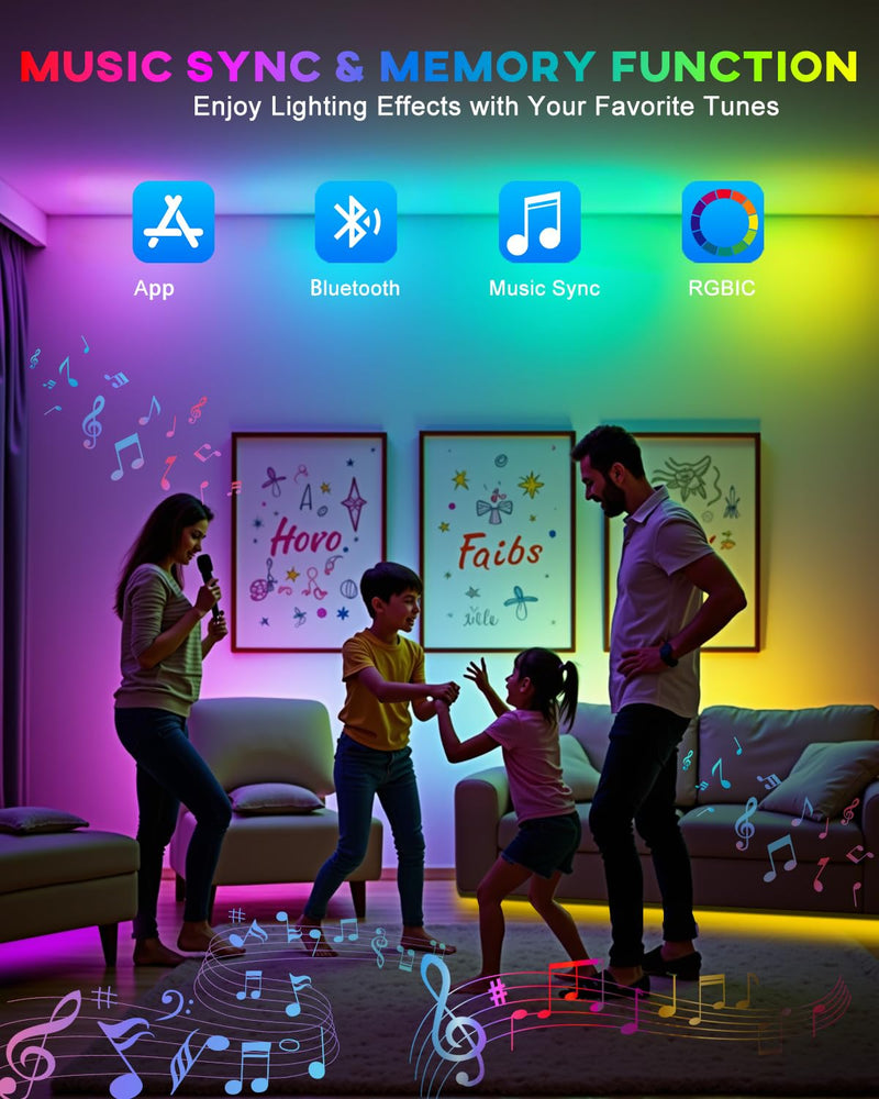 [AUSTRALIA] - LED Strip Lights 4 Pre-Cut RGB Led Light Strip With APP & Remote Control, Multi-color Music Sync Changing Strip Lights for Cabinets Shelf Closets TV Backlight Kitchen Bedroom, With Power Adapter 