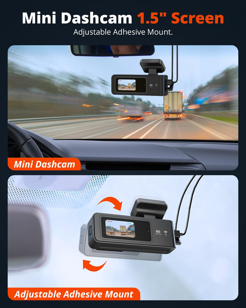 [AUSTRALIA] - 2K Dash Cam Front and Rear with 64GB SD Card, Wireless WiFi Dash Camera for Cars, 1.5'' Screen Mini Dashcam Front and Back, Support G-Sensor/Time Lapse 2 Kinds Parking Monitor 