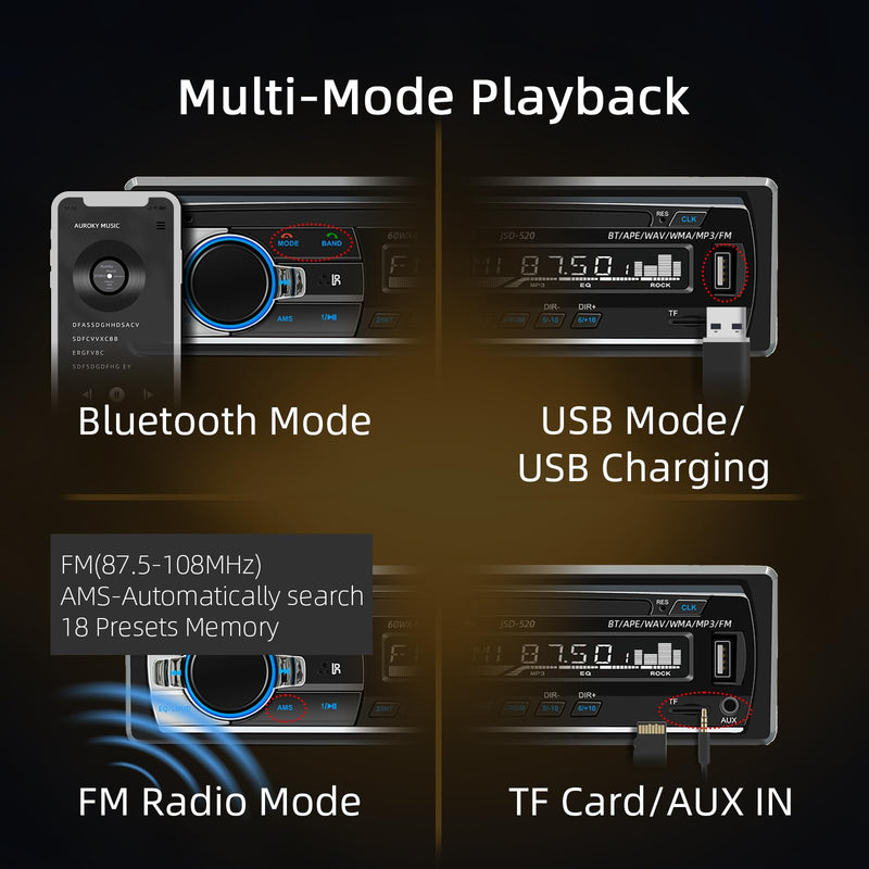 [AUSTRALIA] - JSD-520 Car Stereo Audio Single Din Bluetooth Handsfree FM Radio Receiver USB Charging/MP3/AUX/TF, No CD Player 