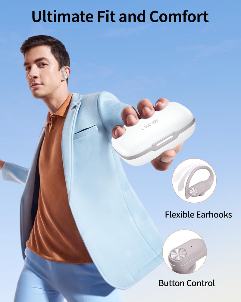 2 Sets Bluetooth Headphones Wireless Earbuds 80hrs Playtime Wireless Charging Case Sports Ear buds with Earhook Premium Deep Bass IPX7 Waterproof Over-Ear Earphones for Phone Laptop Black + Pearl Gray