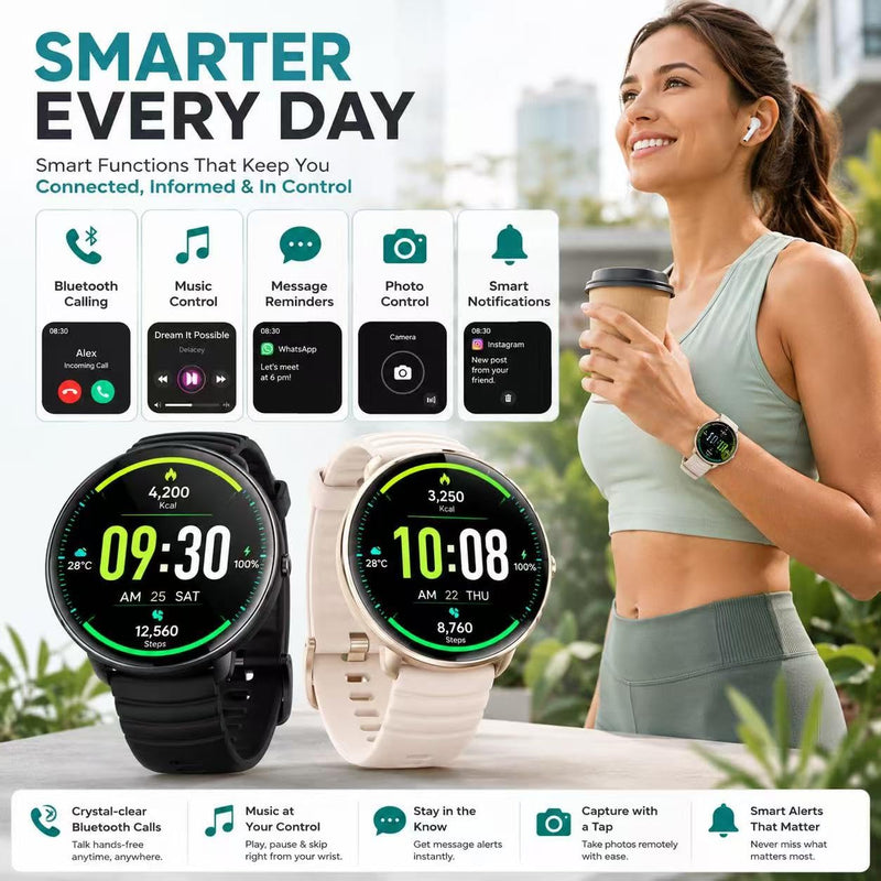 Smartwatch for Swimming 5ATM with GPS, Compass, AI Swim Analysis, Heart & Sleep Tracking, 100+ Sports Modes, HD Display, Long Battery Life, Fitness & Outdoor Training Watch - Men & Women (BLACK) BLACK