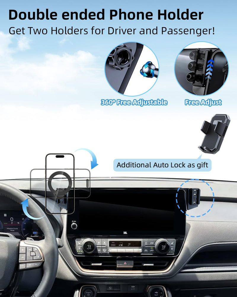PZK Car Phone Mount for Toyota Grand Highlander 2024-2026 12.3-inch Screen | Grand Highlander Hybrid XLE/Limited/Platinum Accessories MagSafe Car Phone Holder Magnetic 360° Rotation Not Block Air Vent