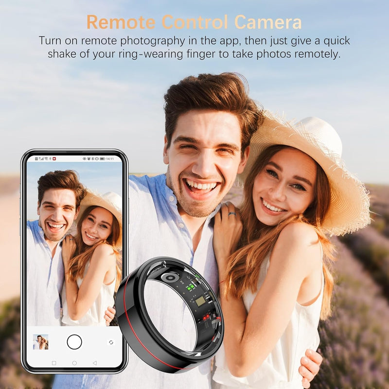 Fit Ring for Women Men, Health Tracker with Heart Rate, Blood Oxygen, Heart Rate Variability, Stress, Sleep Monitor, Step Counter, Smart Ring for iPhone & Android, No Subscription Fee (Black, 13#)