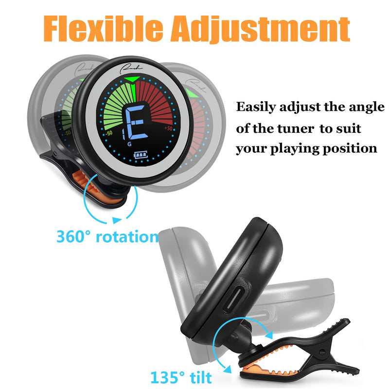 [AUSTRALIA] - Ranch Rechargeable Guitar Tuner Clip On for Acoustic/Electric Guitar, Ukulele, Violin, Bass and Chromatic Tuning Modes - Black 