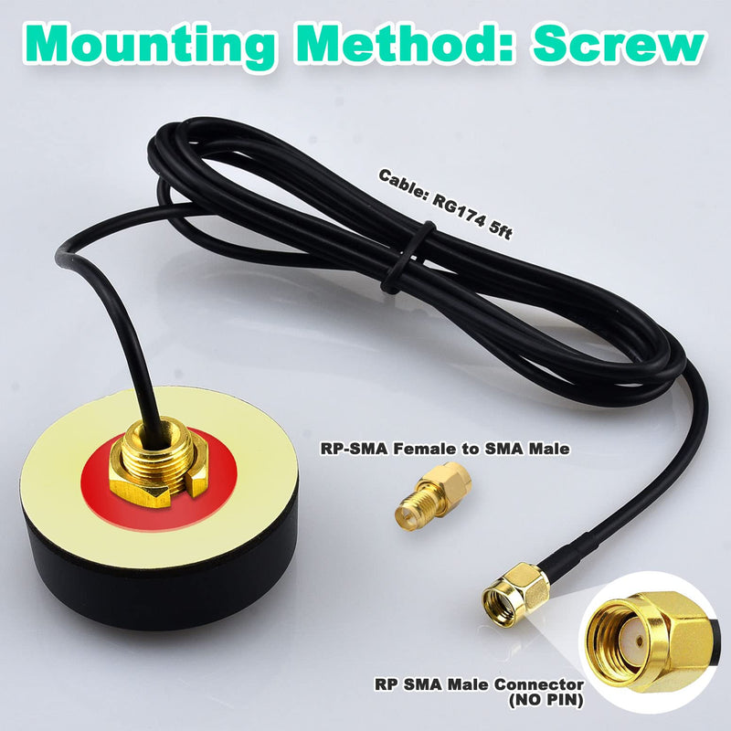 WiFi Puck Antenna Dual Band 2.4G 5.8 GHz, 5dBi Omni-Directional | RP-SMA Male Antenna 5ft Cable w/SMA Male to RPSMA Female Adapter, for WiFi Router Hotspot Wireless Network Card 5ft /1.5m