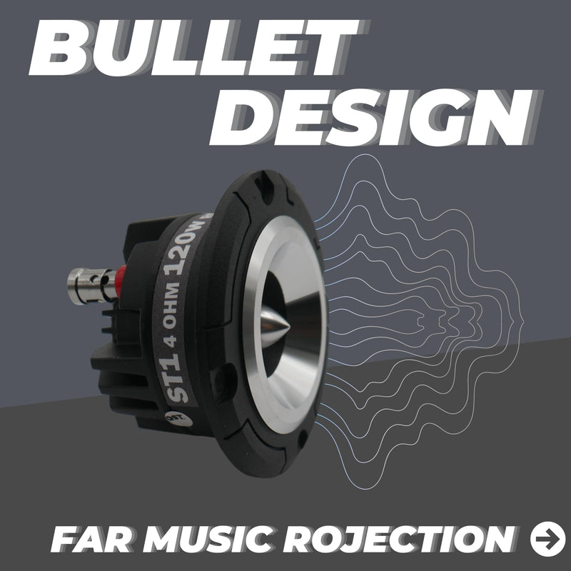 QST ST-1 Super Bullet Tweeter Neodiumum with Aluminum heatsink for 106DB High Sensitivity 4Ohms 20KHZ 1 inch Coil (Pair)