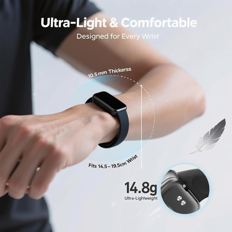 Fitness Tracker Watch for Men & Women, 1.47" HD with Bluetooth, 24/7 Heart Rate & Blood Oxygen Monitor, Sleep & Step Counter, 100+ Sports Modes, 3ATM Waterproof, Compatible with Android iOS Black
