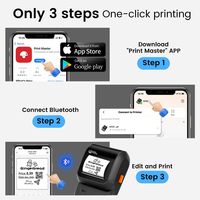 [AUSTRALIA] - Label Maker, Thermal Label Maker, Barcode Label Printer for Small Business, Bluetooth Label Maker Machine Compatible with Phone & PC, Inkless Portable Label Makers for Address, Logo, Barcode Black 