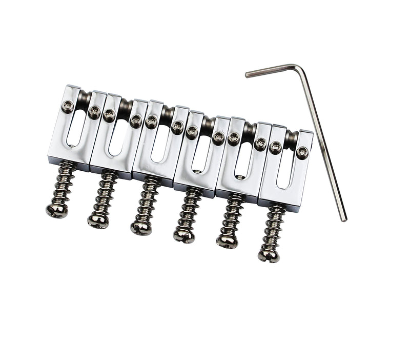 Guyker 10.5MM Guitar Tremolo Bridge Saddles - Brass Modern Guitar Saddles Compatible with Strat ST Tele TL Electric Guitar (6 Pack, Chrome) 10.5mm string spacing