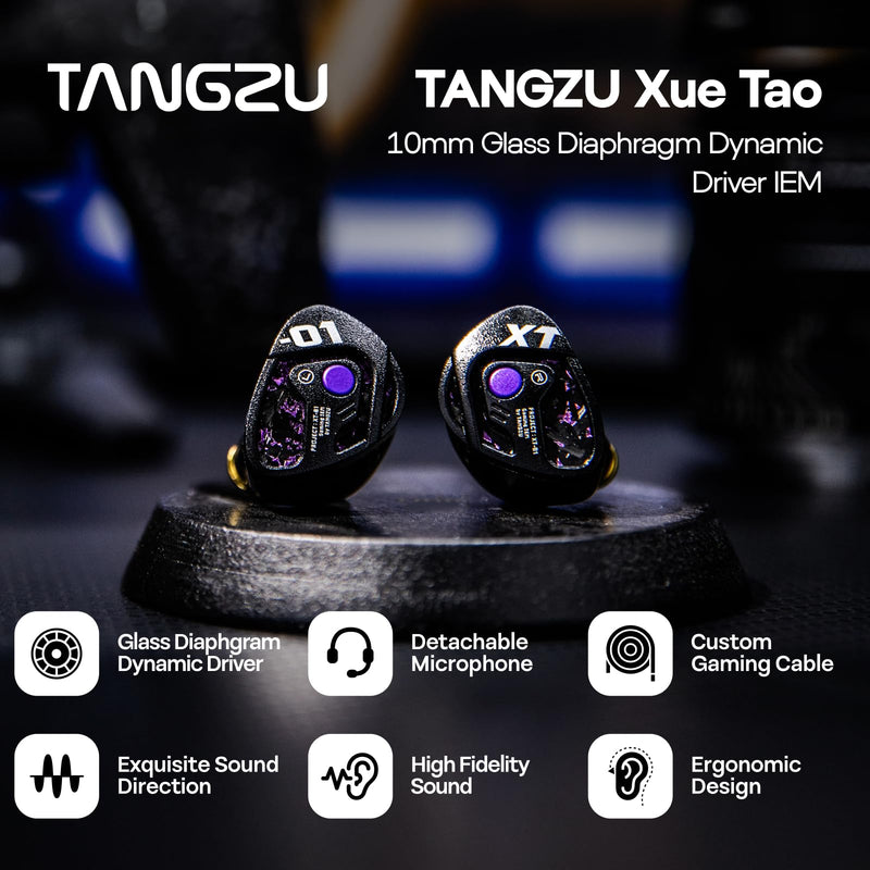 Linsoul TANGZU Xue Tao Gaming IEMs, HiFi Wired Earbuds with Detachable Mic,10mm Glass Diaphragm Driver in Ear Monitor,with 2Pin Detachable OFC Cable for Audiophile Gamers (TypeC MIC) TypeC MIC