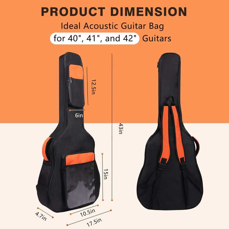 Acoustic Guitar Gig Bag Fits 40 41 42 Inch, 0.5 Inch Thick Padded for Enhanced Protection, 600D Waterproof Nylon, Soft Guitar Backpack Case with Neck Fixed Strap & Adjustable Shoulder Straps Orange (0.5 Inch)