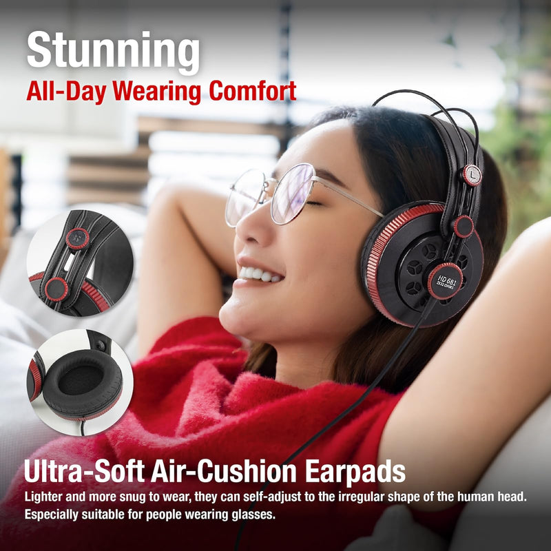 Superlux HD681 AIR Semi-Open Studio Headphones, 50mm Drivers, 32Ω, Black | For long mixing, gaming and music sessions; two pad options pair with 50mm drivers and a wide 10Hz–30kHz range HD681AIR