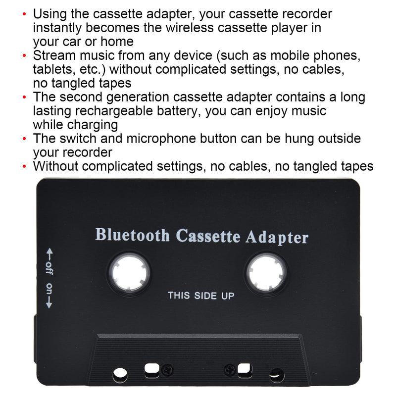 [AUSTRALIA] - Car Tape Player Adapter Cassette Tape Player Adapter Abs Wireless Car Cassette Player Adapter Car Bluetooth Cassette Reiver Converter with USB Cable 