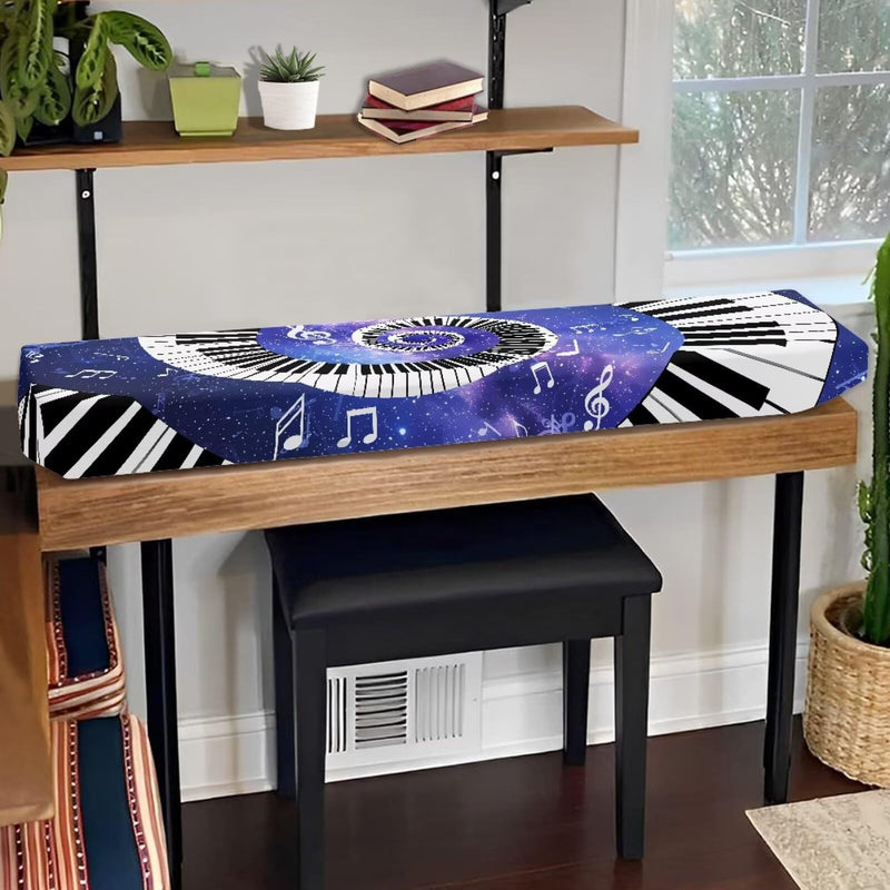 Piano Keyboard Cover Galaxy Music Notes Print Piano Keyboard Dust Cover for 54-88 Keys Electric Digital Piano Cover Cloth Full Cover Keyboard Protector Accessorie Large