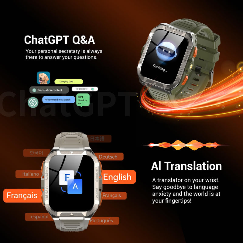 Military Smart Watches for Men (Answer/Make Calls),1.91"Fitness Smart Watch for Android and iPhone, GPS Fitness Trackers Watch with Flashlight/Heart Rate/Sleep/100+ Sport Modes/AI, Mens New Year Gift