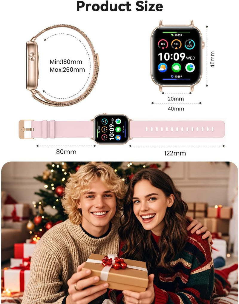 [AUSTRALIA] - Smart Watches for Women, Android Smart Watch for Phones (Make Calls), 1.85" HD Fitness Tracker Watch with Blood Pressure/Heart Rate/Sleep Monitor, 110+ Sport Modes Fitness Watches for Women/Men Gold 