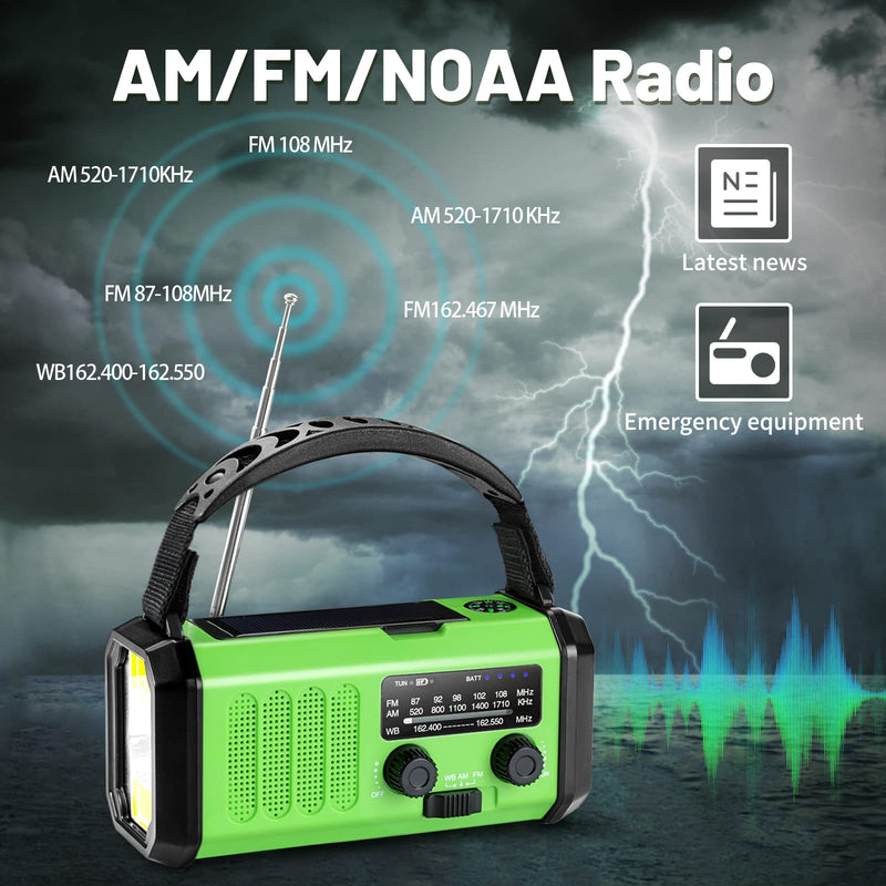 [AUSTRALIA] - Emergency Hand Crank Radio with 10000mAh/37000mWh Battery Backup, AM FM NOAA Weather Radio, Type-C Charge,Solar Radio,SOS, 3 Modes LED Flashlight，Reading Lamp, Compass for Outdoor Survival Mint Green 