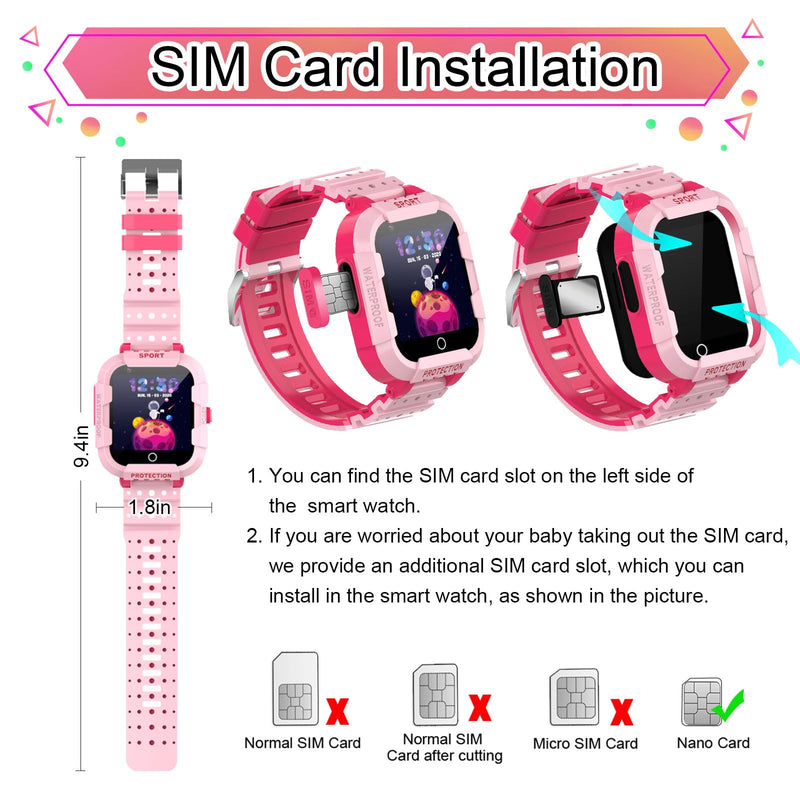 Wonlex 4G GPS Smart Watch for Kids with SIM Card, 1.4" Touch Screen Kids Smartwatch for Boys Girls Gift, Kids Phone Watch with Video Calls/Voice Chat/Camera/Music/Alarm/SOS/Pedometer Pink