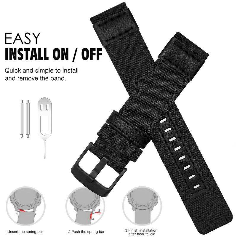 Abanen 22mm Nylon Military Style Watch Bands for Garmin Instinct/Instinct 2 Solar, Woven Fabric Durable Wristband Strap for Garmin Instinct Tactical/Tide/Esports/Instinct Solar Black