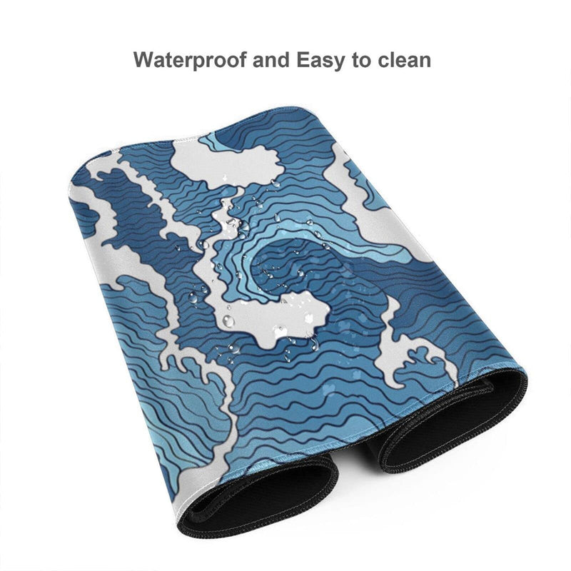 Japanese Wave Mouse Pad Blue and White Mouse Pad Gaming Large XXL Long Mousepad Extended XL Desk Mat Non-Slip Rubber Base Stitched Edges Mice Pad 31.5 X 11.8 Inch Abstract Japanese Wave