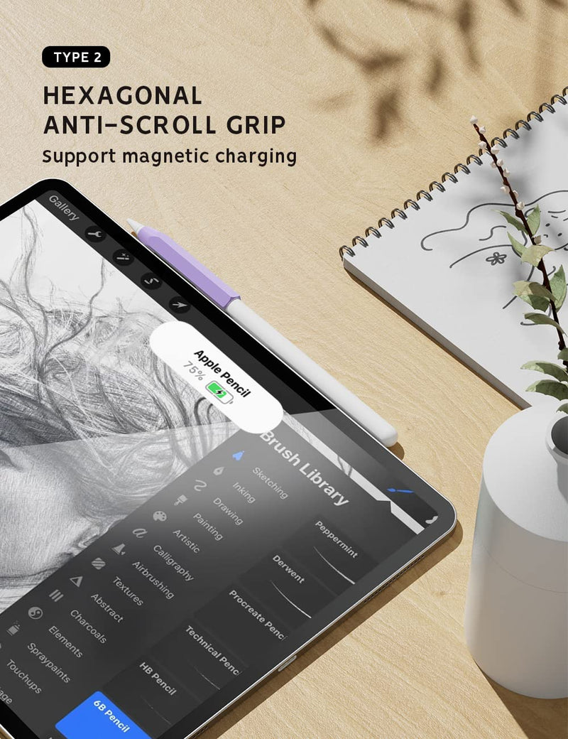 5 Pack Pencil Grips Compatible with Only Apple Pencil 2nd Generation Silicone Ergonomic Design Sleeve Holder(Lavender) Lavender