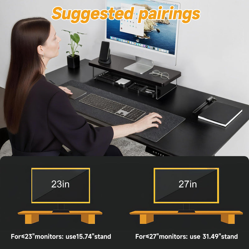 Computer Monitor Stands, Wood & Acrylic Computer Monitor Stand, Desk Monitor Stand Underneath Storage For Office, Home, School Supplies, 31.5" L (Black) Black