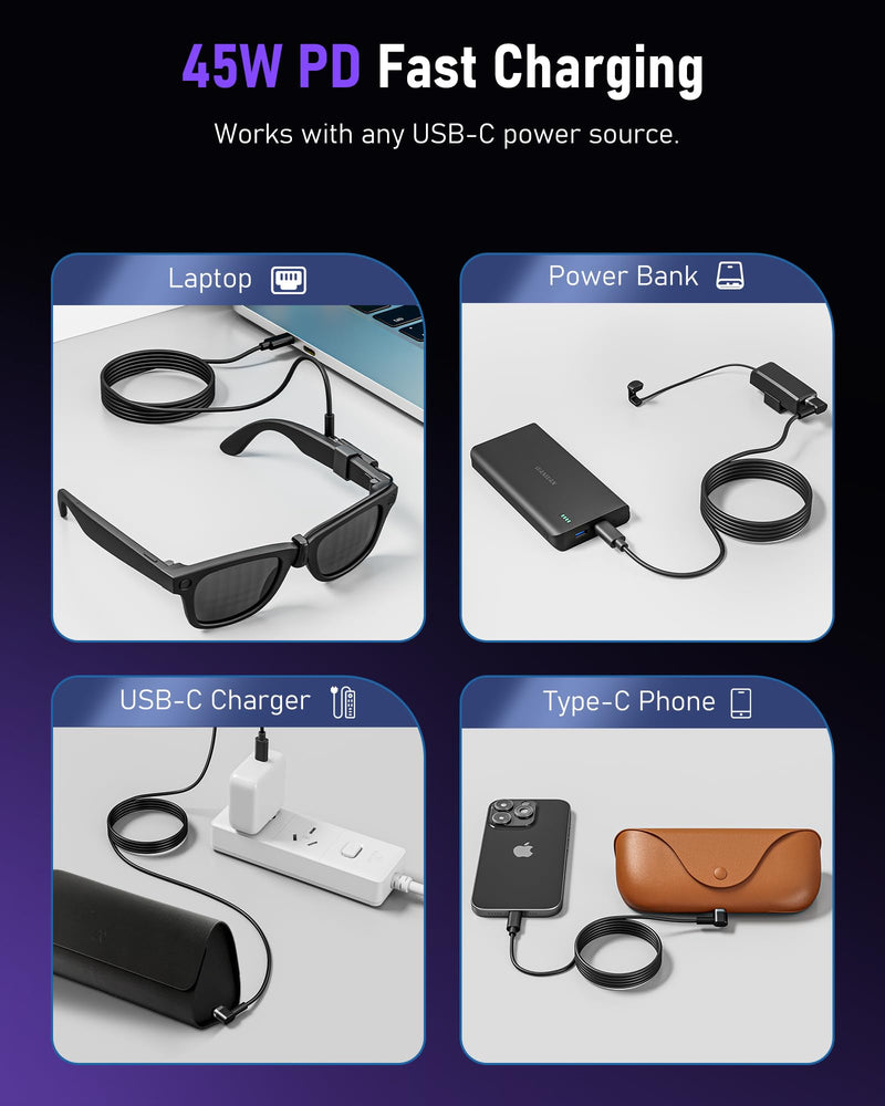 Wearable Battery Pack Charger + Magnetic Charging Cable Compatible with Ray-Ban & Oakley Meta Smart Glasses Gen 1 & Gen 2, Ultra-Light Mini Power Bank & USB-C Magnetic Cable for Wayfarer, Headliner, S