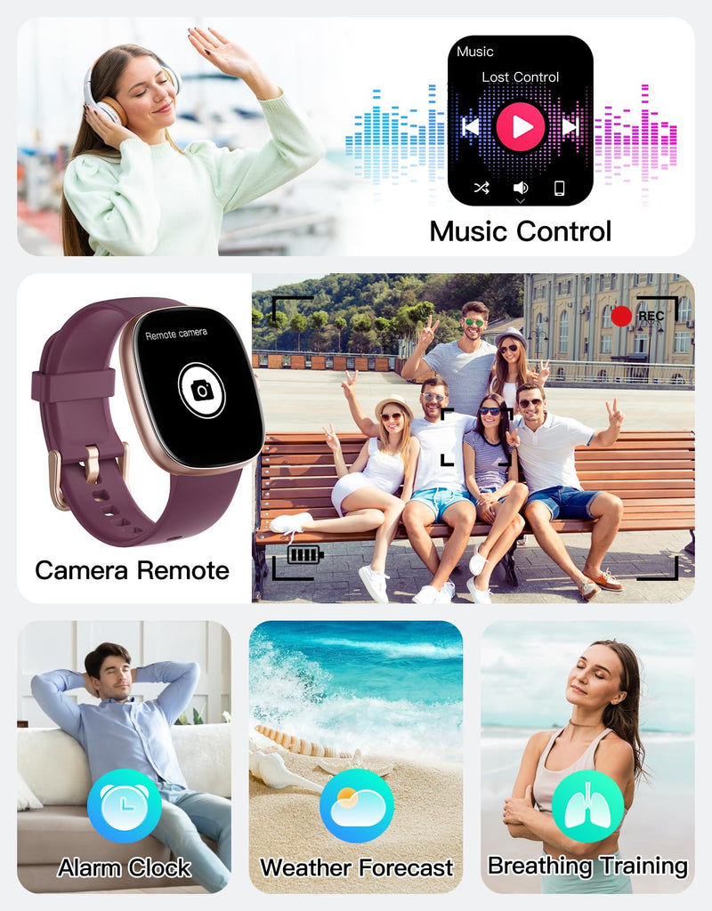 Fitness Tracker with Call Function, 1.85” Fitness Watch for Women and Men, 24/7 Heart Rate & Blood Oxygen Monitor, Sleep Tracker, 100+ Sport Modes, IP68 Waterproof (Purple)