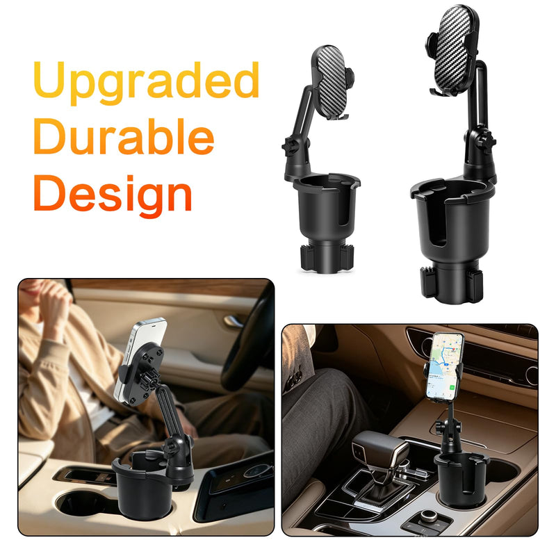 JPart Cup Phone Holder for Car, 2 in 1 Cup Holder Phone Mount with Adjustable Base and 360° Rotating Long Arm, Car Phone Holder Compatible with All Phones for Car Truck, Black - 1 Pack