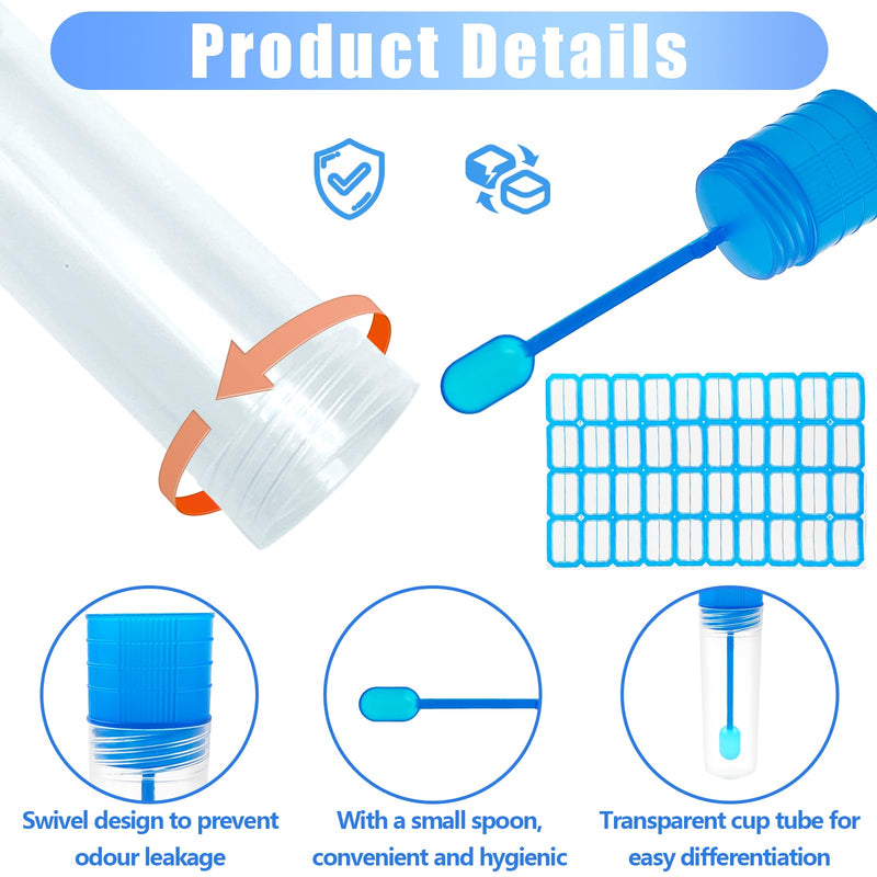 Pack of 28 Chair Sample Tubes, Sample Tube with Spoon, 20 ml Faecal Sample Tube, Dog Chair Catcher for Chair Sample, Sample Tube with Label Sticker for Pets for Testing