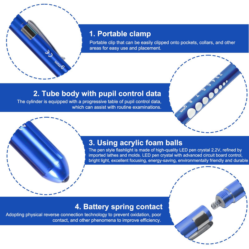 Pack of 10 Diagnostic Light Pupil Light Medicine: Pen Lights for Nurses Reusable LED Pen Lamp with Pocket Clip Pupil Light Emergency Service for Nurses Doctors